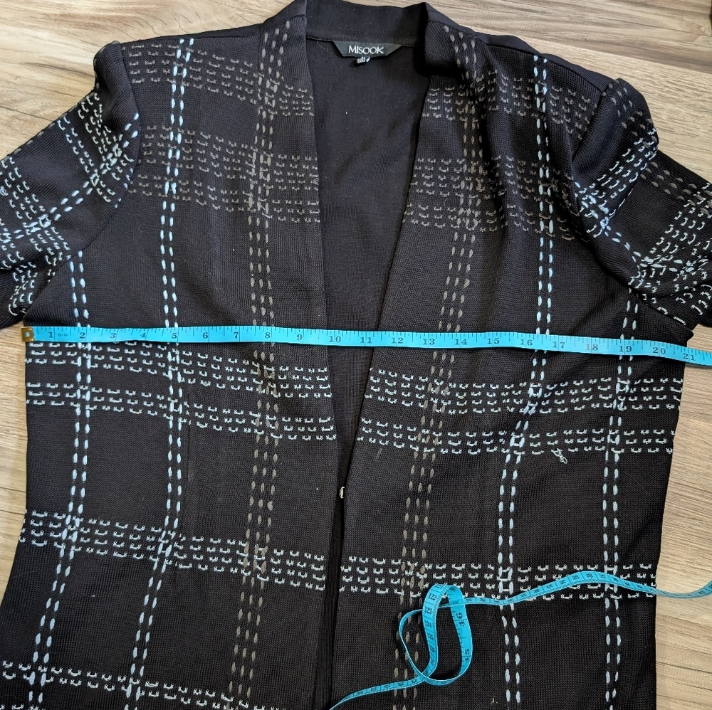 Misook, Women's Size Medium, Black, 3/4 Sleeve‎ Plaid Cardigan, Retro - Picture 6 of 12